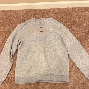 adidas Light Gray Crewneck Sweatshirt with Blue & Red Trefoil